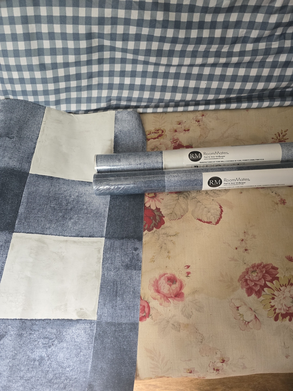 RoomMates Blue Patchwork Peel and Stick Wallpaper Roll - Easy Application